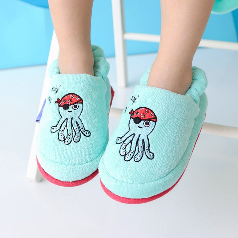 Milk & Moo Kids Slippers, 4-5 Years Old,  20cm 100% Cotton, Kids Indoor Slippers, Non-Slip Soft Sole, Slip-On Lightweight, Breathable, Ideal for Home, Bath, Indoor Use, Sailor Octopus Design, For Boys and Girls - Image 1